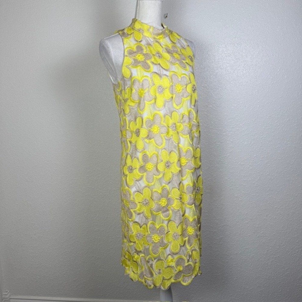 NWT Laundry by Shelli Segal Sunray Dress Floral Embroidery Yellow Taupe‎ White 8 - Picture 2 of 12